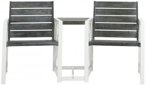 Safavieh Jovanna Bench 2 Seat White Ash Grey Silver Acacia Wood Galvanized Steel FOX6707A 683726472575