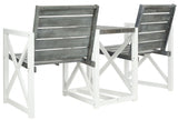 Safavieh Jovanna Bench 2 Seat White Ash Grey Silver Acacia Wood Galvanized Steel FOX6707A 683726472575