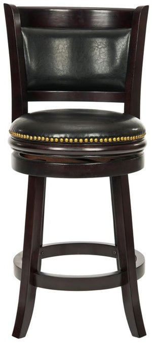 Safavieh Brockway Counter Stool Swivel Cappuccino Black Malaysian Oak Brass Iron Plate PU FOX7001A 683726979968