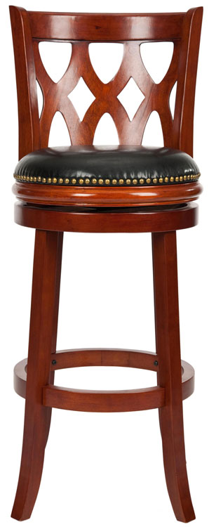 Safavieh Lancaster Bar Stool Swivel Cherry Black Malaysian Oak Brass Iron Plate PU FOX7002A 683726979975