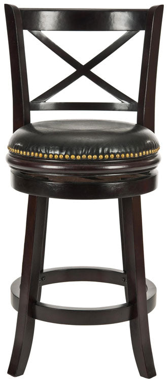 Safavieh Butler Counterstool Cappuccino Black Malaysian Oak Brass Iron Swivel Plate PU FOX7003A 683726979982