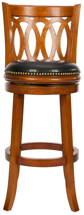 Safavieh Baldwin Bar Stool Swivel Cappuccino Black Malaysian Oak Brass Iron Plate PU FOX7004A 683726979999