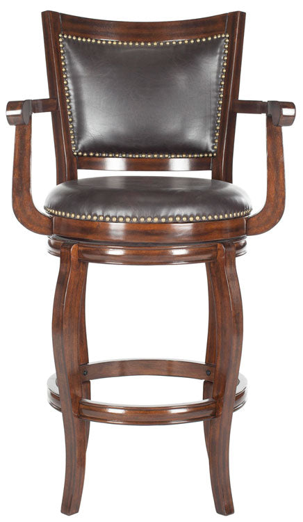Safavieh Gitano Bar Stool Swivel Espresso Brown Rubberwood MDF Iron PU FOX7009B 683726703297