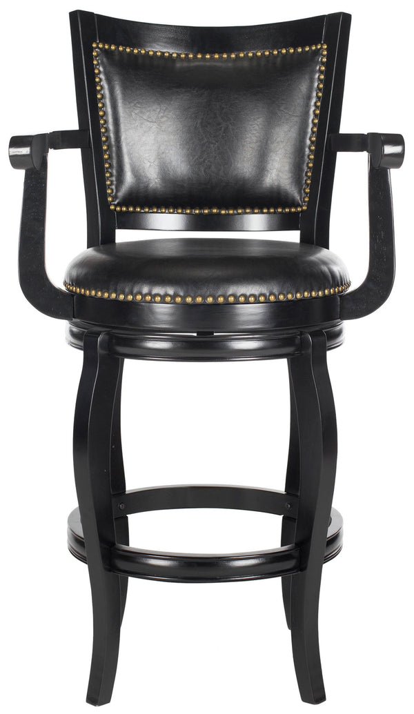 Safavieh Gitano Bar Stool Swivel Black Rubberwood MDF Iron PU FOX7009C 683726703303