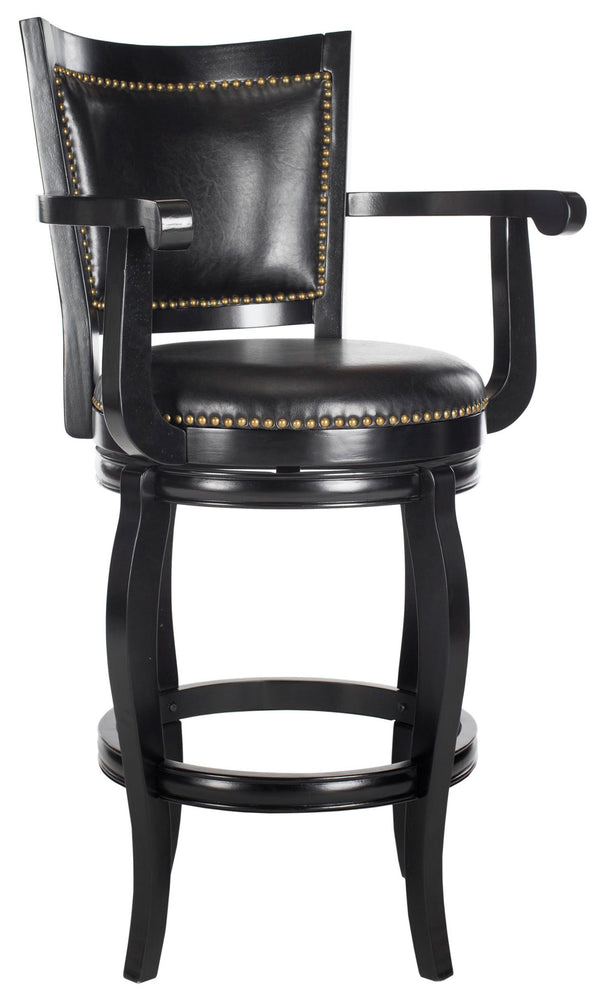Safavieh Gitano Bar Stool Swivel Black Rubberwood MDF Iron PU FOX7009C 683726703303