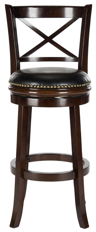 Safavieh Butler Bar Stool Swivel Cappuccino Black Rubberwood MDF Iron PU FOX7014A 683726703471