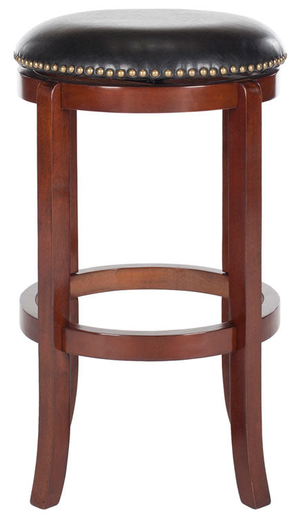 Safavieh Elwood Bar Stool Swivel Cherry Black Rubberwood MDF Iron PU FOX7015A 683726703495