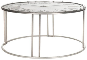 Safavieh Roman Cocktail Table Clock Dark Antique Silver Metal Iron FOX7203A 683726660958