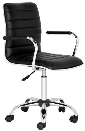 Safavieh Jonika Desk Chair Swivel Black Metal Steel PU FOX7520B 683726767282