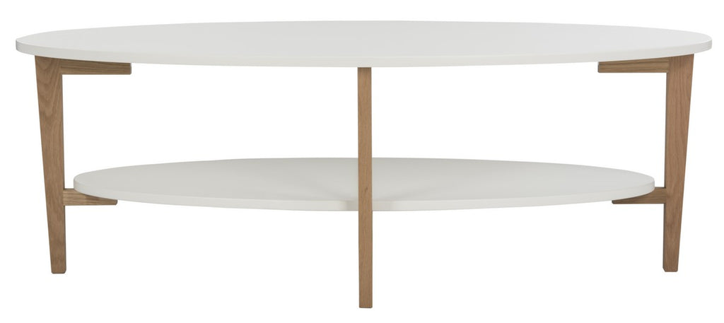 Woodruff Coffee Table Oval White Wood PU Oak Lumber – English Elm