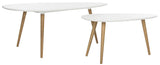 Safavieh Saffron Coffee Table Spilt White Wood PU Oak Lumber FOX8203A 889048184039