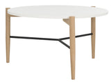 Safavieh Thyme Coffee Table Round White Wood PU Oak Lumber Iron FOX8204A 889048184060