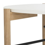 Safavieh Thyme Coffee Table Round White Wood PU Oak Lumber Iron FOX8204A 889048184060