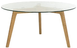 Marjoram Coffee Table Round Glass Clear Wood PU Oak Lumber