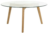 Safavieh Marjoram Coffee Table Round Glass Clear Wood PU Oak Lumber FOX8209A 889048195585
