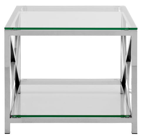 Safavieh Hayward End Table with Glass Top Chrome Stainless Steel Couture FOX9008A 683726375326