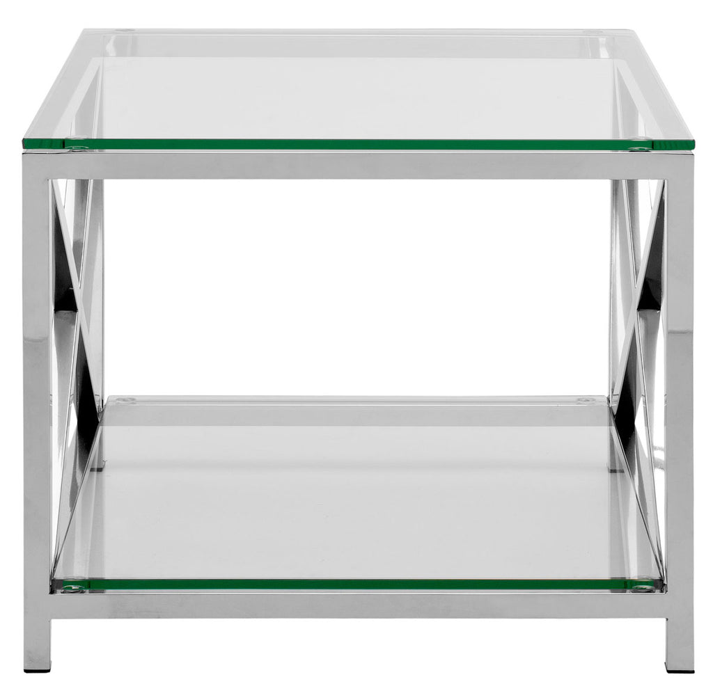Safavieh Hayward End Table with Glass Top Chrome Stainless Steel Couture FOX9008A 683726375326
