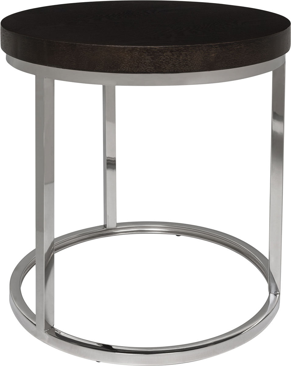 Safavieh Turner End Table Glass Top Round Black Polished Stainless Steel Wood Couture FOX9043A 683726539827