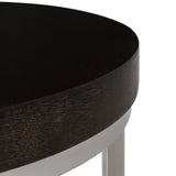 Safavieh Turner End Table Glass Top Round Black Polished Stainless Steel Wood Couture FOX9043A 683726539827