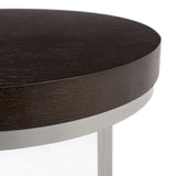 Safavieh Turner End Table Glass Top Round Black Polished Stainless Steel Wood Couture FOX9043A 683726539827