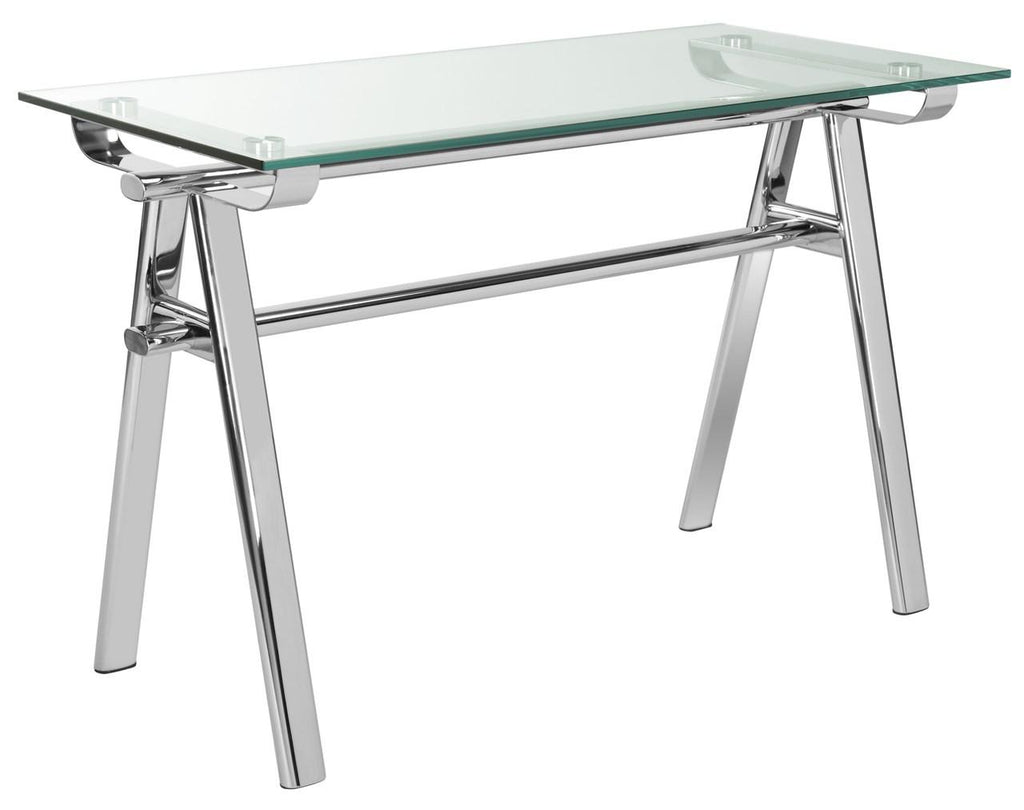 Safavieh Elza Glass Top Metal Desk in Silver FOX9078A-2BX 889048339897