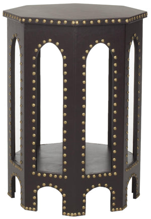 Safavieh Nara End Table Charcoal Wood Lacquer Coating MDF Iron PU FOX9501B 683726356530