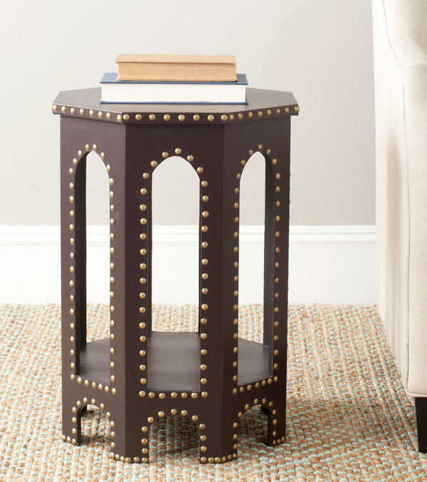 Safavieh Nara End Table Charcoal Wood Lacquer Coating MDF Iron PU FOX9501B 683726356530