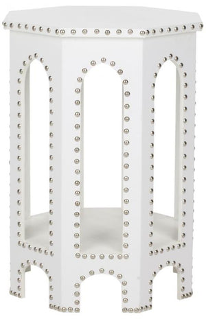 Safavieh Nara End Table White Crocodile Wood Lacquer Coating MDF Iron PU FOX9501C 683726356547