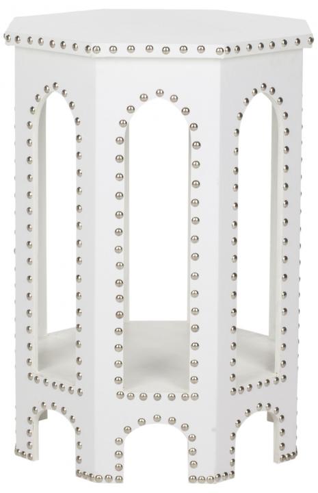 Safavieh Nara End Table White Crocodile Wood Lacquer Coating MDF Iron PU FOX9501C 683726356547