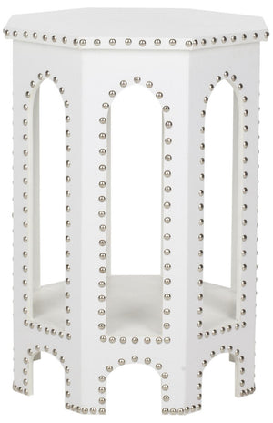 Safavieh Nara End Table White Crocodile Wood Lacquer Coating MDF Iron PU FOX9501C 683726356547