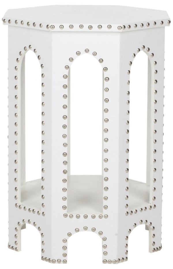 Safavieh Nara End Table White Crocodile Wood Lacquer Coating MDF Iron PU FOX9501C 683726356547