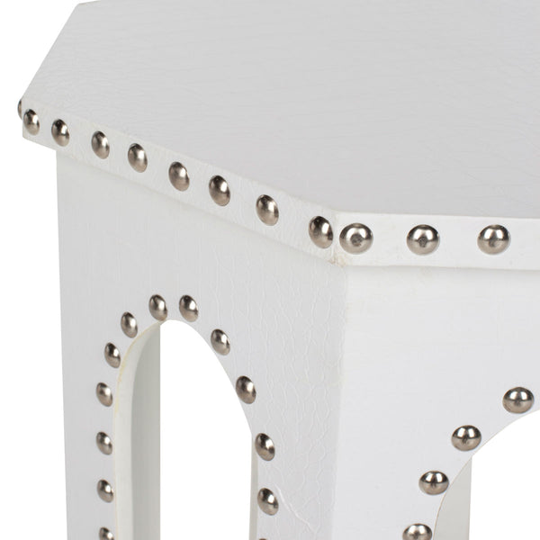 Safavieh Nara End Table White Crocodile Wood Lacquer Coating MDF Iron PU FOX9501C 683726356547