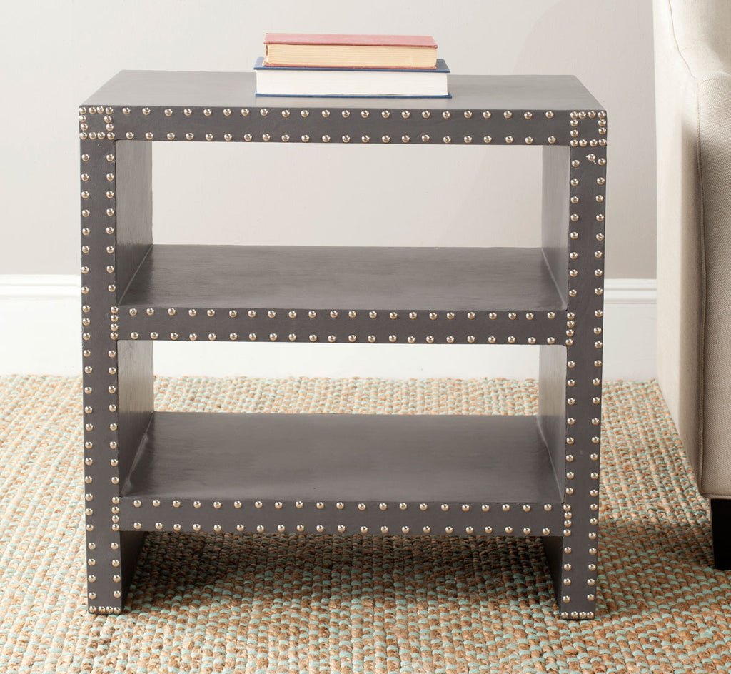 Safavieh Lacey Side Table Two Tier Grey Wood Lacquer Coating MDF Iron PU FOX9502A 683726356615