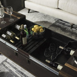 Safavieh Zoe Coffee Table Storage Trunk with Wine Rack Brown Faux Leather Kembat MDF Solidwood Iron FOX9515A 889048257733