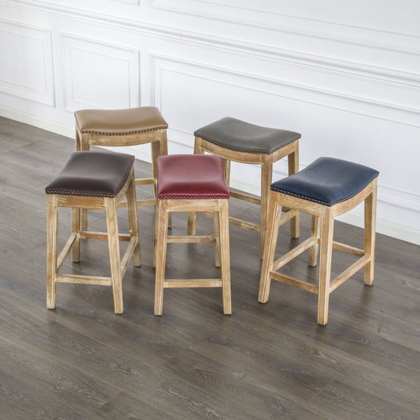 Elmo Bonded Leather Counter Stool Vintage Blue, Weathered Smoke Legs 358625B-V05-WSKD New Pacific Direct