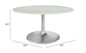 Zuo Modern Gotham Marble, MDF, Iron, Aluminum Modern Commercial Grade Dining Table White, Silver Marble, MDF, Iron, Aluminum