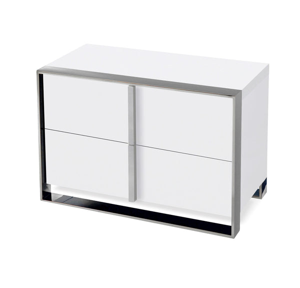 VIG Furniture Nova Domus Francois - Modern White & Stainless Steel Nightstand VGHBVIGU2-WHT-NS