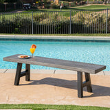 Noble House Lido Outdoor Natural Grey Finish Light Weight Concrete Dining Bench