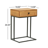 Gaudet Modern Industrial Handmade Mango Wood C-Shaped Side Table with Drawer, Natural and Black Noble House