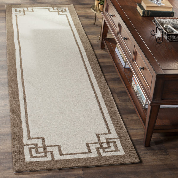 Four Seasons Deco Border  Hand Hooked 100% Polyproplene Pile Rug Off White / Mocha