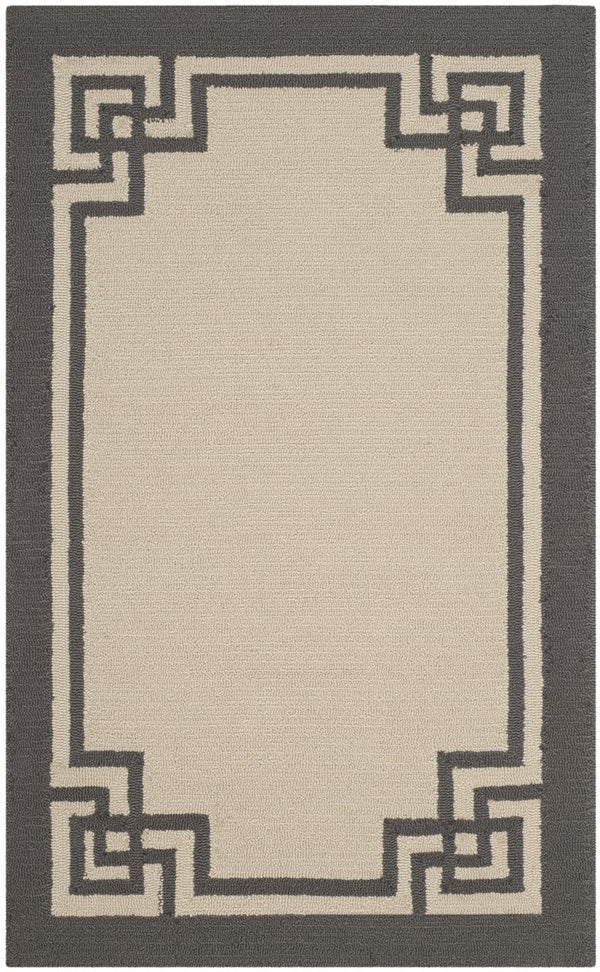 Four Seasons Deco Border  Hand Hooked 100% Polyproplene Pile Rug Ivory / Charcoal