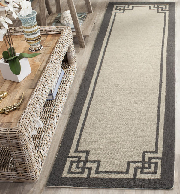 Four Seasons Deco Border  Hand Hooked 100% Polyproplene Pile Rug Ivory / Charcoal