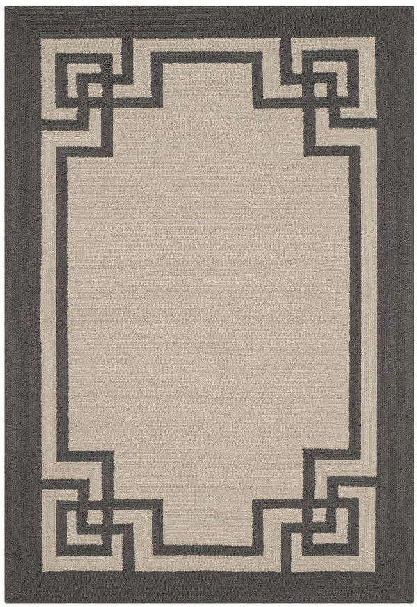 Four Seasons Deco Border  Hand Hooked 100% Polyproplene Pile Rug Ivory / Charcoal
