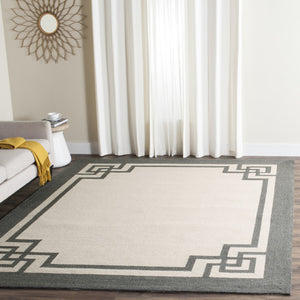 Four Seasons Deco Border  Hand Hooked 100% Polyproplene Pile Rug Ivory / Charcoal