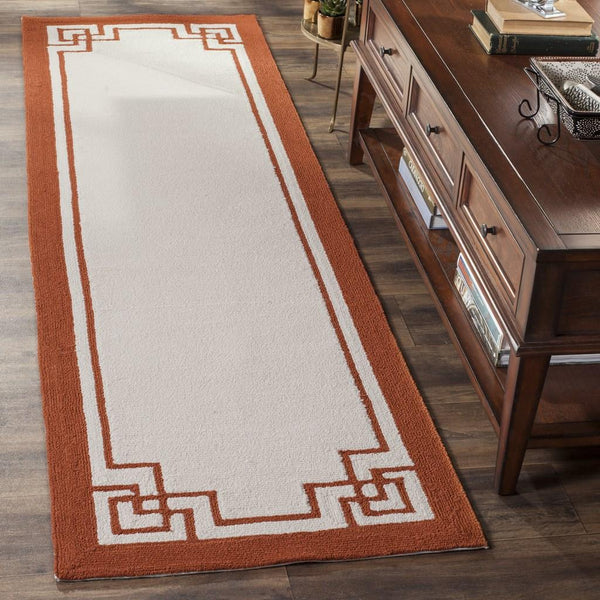 Four Seasons Deco Border  Hand Hooked 100% Polyproplene Pile Rug Off White / Sangria