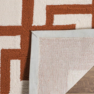 Four Seasons Deco Border  Hand Hooked 100% Polyproplene Pile Rug Off White / Sangria