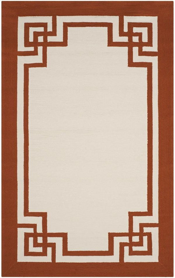 Four Seasons Deco Border  Hand Hooked 100% Polyproplene Pile Rug Off White / Sangria