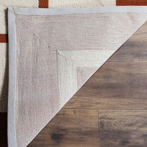 Four Seasons Deco Border  Hand Hooked 100% Polyproplene Pile Rug Off White / Sangria