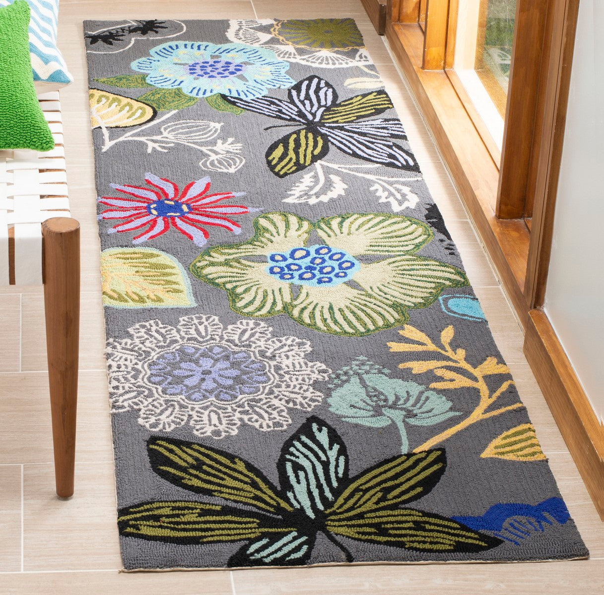Four Seasons Hand-Hooked Indoor-Outdoor Rug - Vibrant Textile-Inspired
