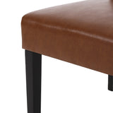 Elwood Contemporary Tufted Rolltop Dining Chairs, Cognac Brown Faux Leather and Matte Black Noble House